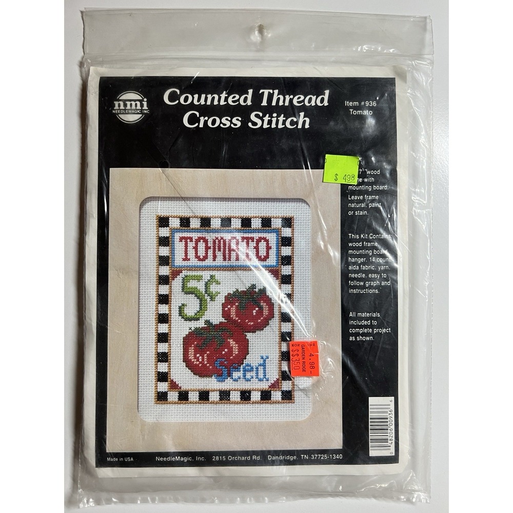 VTG NMI NeedleMagic TOMATO #936 Counted Cross Stitch Kit W/Wood Frame 5" X 7"
